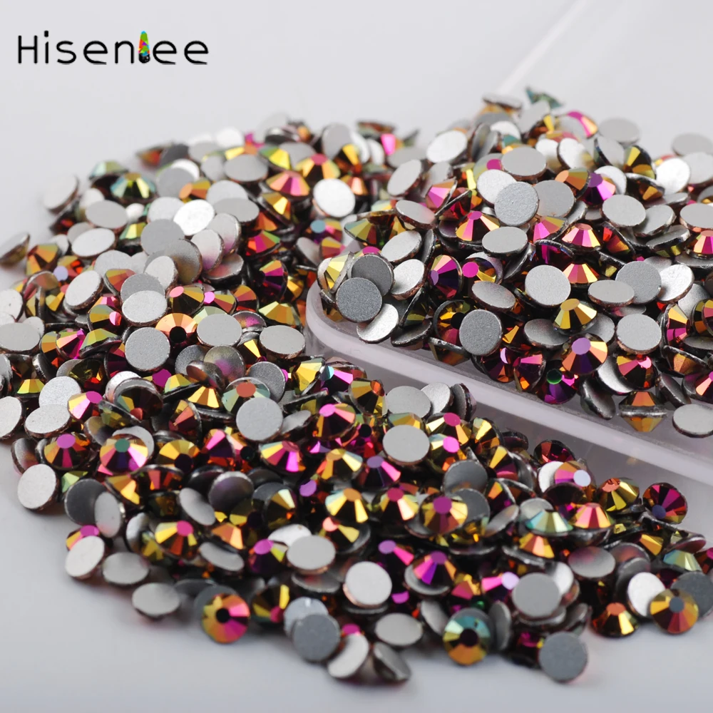 : Hisenlee Новый Цвет SS3 SS30 Золотая Роза AB стеклянные стразы для УФ гель лак ногтей