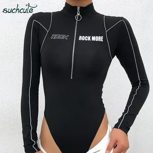 Женский комбинезон с длинным рукавом, на молнии, черный, женский спортивный костюм