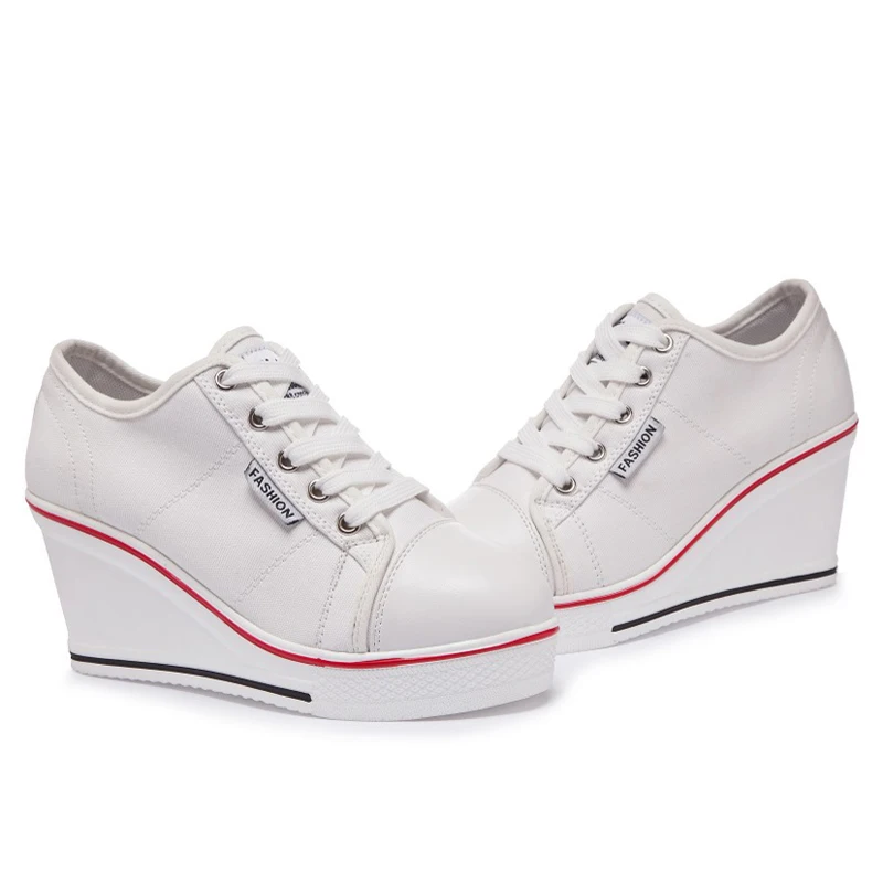 

2019 New Women's Sneakers Wedges Canvas Shoes Woman Breathable Platform 8cm Height Increasing Casual Shoes For Women High Heels