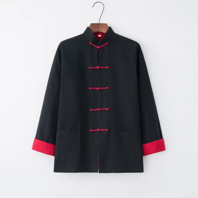 black red Мужская Осенняя Новинка хлопок Китайская традиционная куртка с длинными рукавами кунг-фу пальто брендовая Дизайнерская одежда M-4XL - Цвет: black red