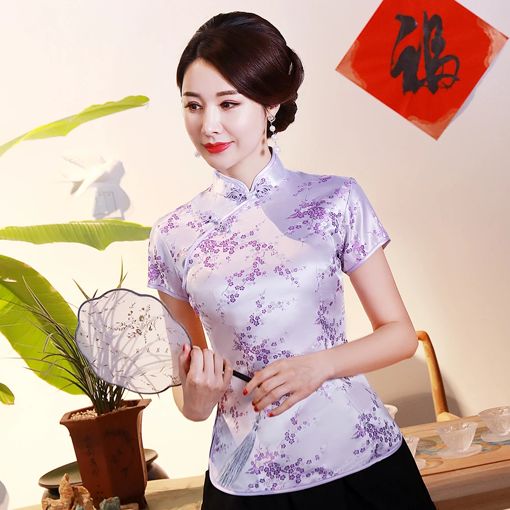 Новинка Женская атласная блузка из искусственного шелка Винтажная летняя