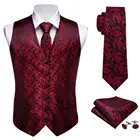 Мужской галстук, Классический Красный жаккардовый жилет с пейсли, 100% шелк, жилет, платок для вечеринки, галстук, жилет, костюм, карманный квадратный комплект, Barry.wang