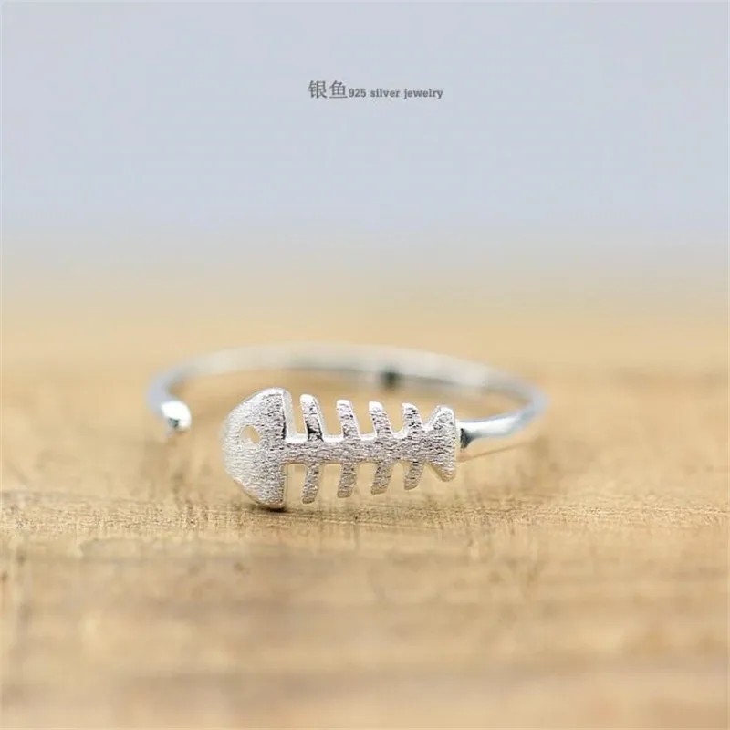 

New Fashion Popular Exquisite Silver Plated Jewelry Personality Cute Fish Bone Brushed Opening Rings R224