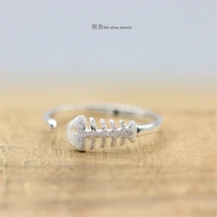 new fashion popular exquisite silver plated jewelry personality cute fish bone brushed opening rings r224