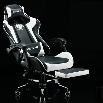 Black white 1 Игровое кресло из синтетической кожи для гонок, Интернет-кафе, WCG компьютерное кресло, удобный лежащий домашний стул - Цвет: Black white 1