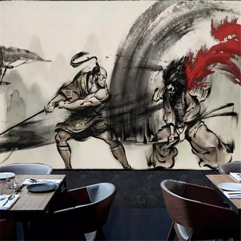 Новый китайский ukiyoe warrior duel landscape Ресторан оснастка Большое Настенное панно на