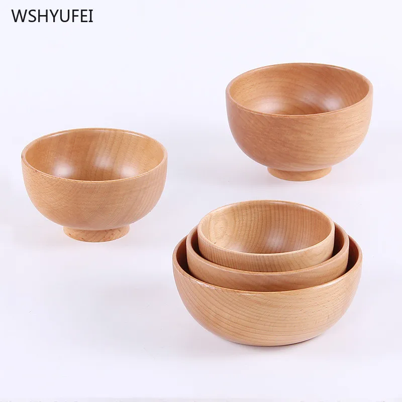 Прямая японская стильная деревянная чаша одноцветная Бытовая детская взрослая