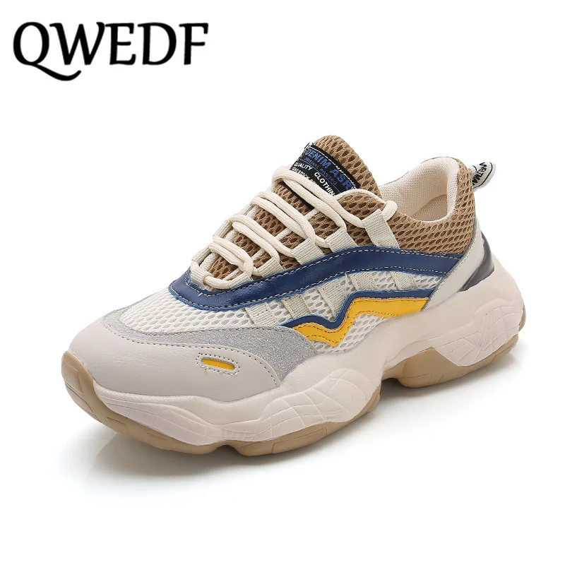 QWEDF Women's Chunky Sneakers Fashion Women Platform Shoes Lace Up Breathable Air Vulcanize Female Trainers G5-90 | Обувь