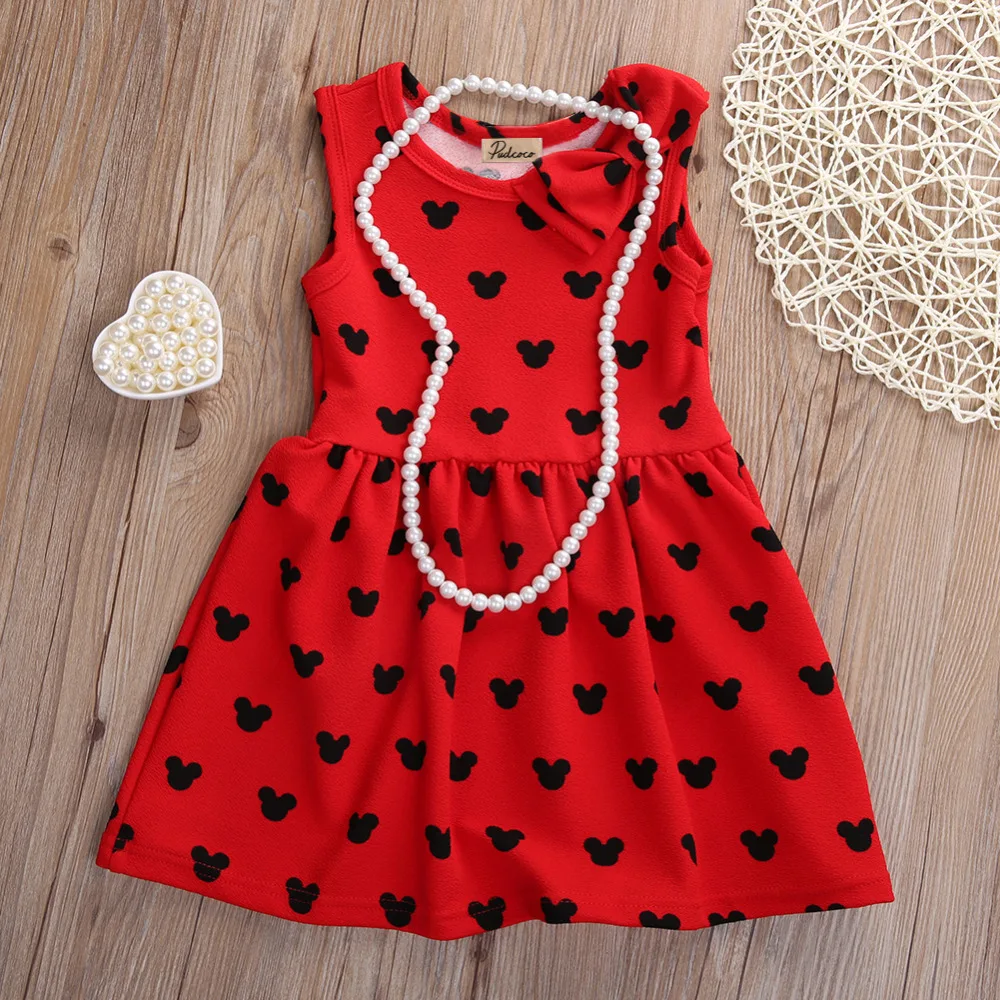 В 2016 году новое платье принцессы для девочек Праздничное в горошек без рукавов и