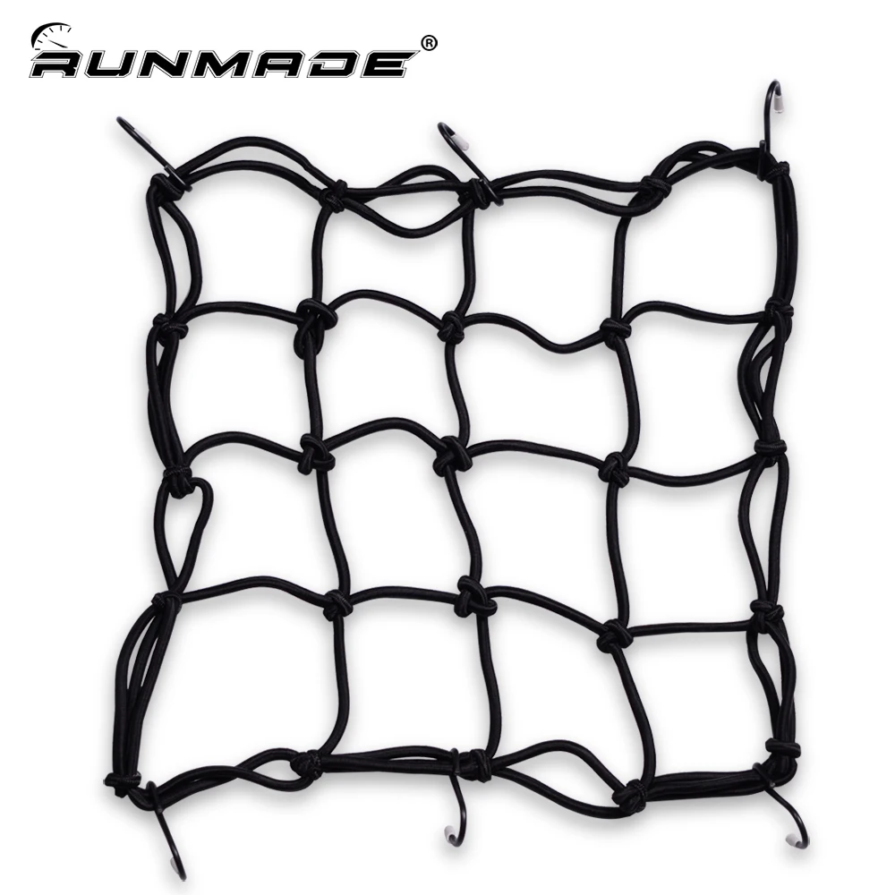 

runmade Motorcycle Luggage Net Bike 6 Hooks Hold down Fuel Tank Luggage Mesh Web Bungee Motorcycle Hook Black
