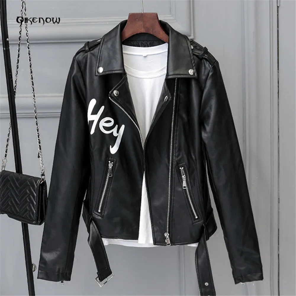 Оригинальный Qikenow DPY 045 осень кожаная куртка короткая тонкий ремень письмо