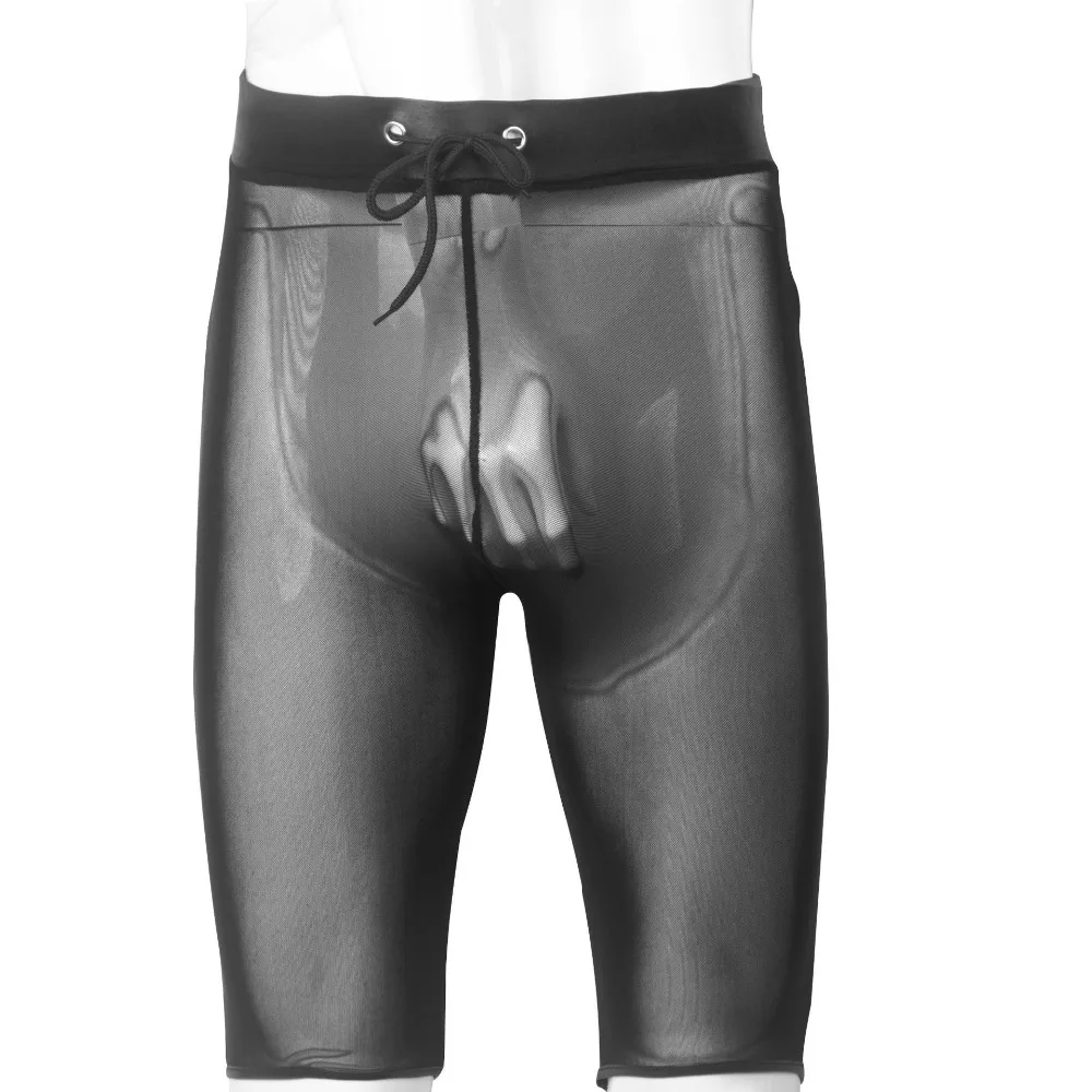 Шорты мужские из искусственной кожи шелковые облегающие прозрачные сетчатые с