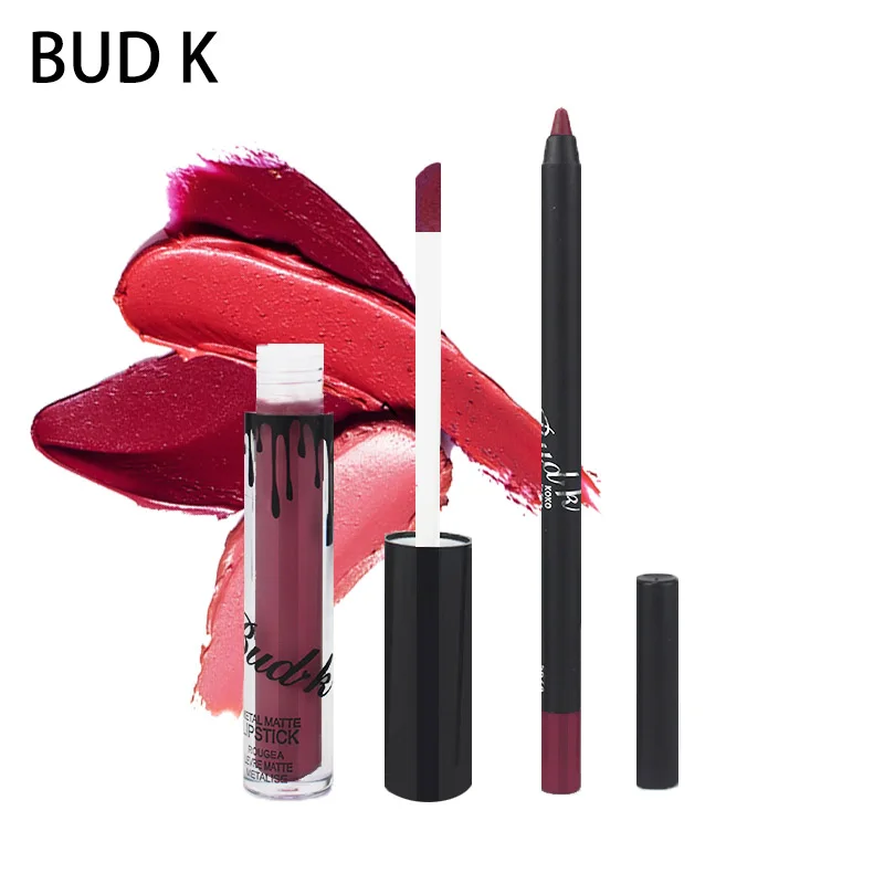 Жидкая матовая помада и карандаш для губ BUD K фирменный набор макияжа долговечный