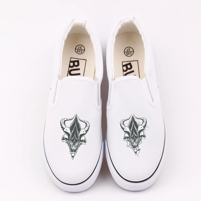 E-LOV Rock Roll Punk Style Skeleton Men Casual Loafers Shoes Graffiti Horror Skull Printed Canvas Slip On Zapatos Hombre | Обувь