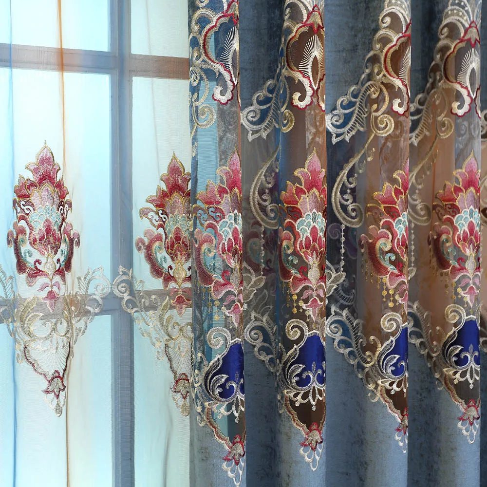Кофе Роскошный синель выдалбливают вышитые шторы для гостиной Европейский синий