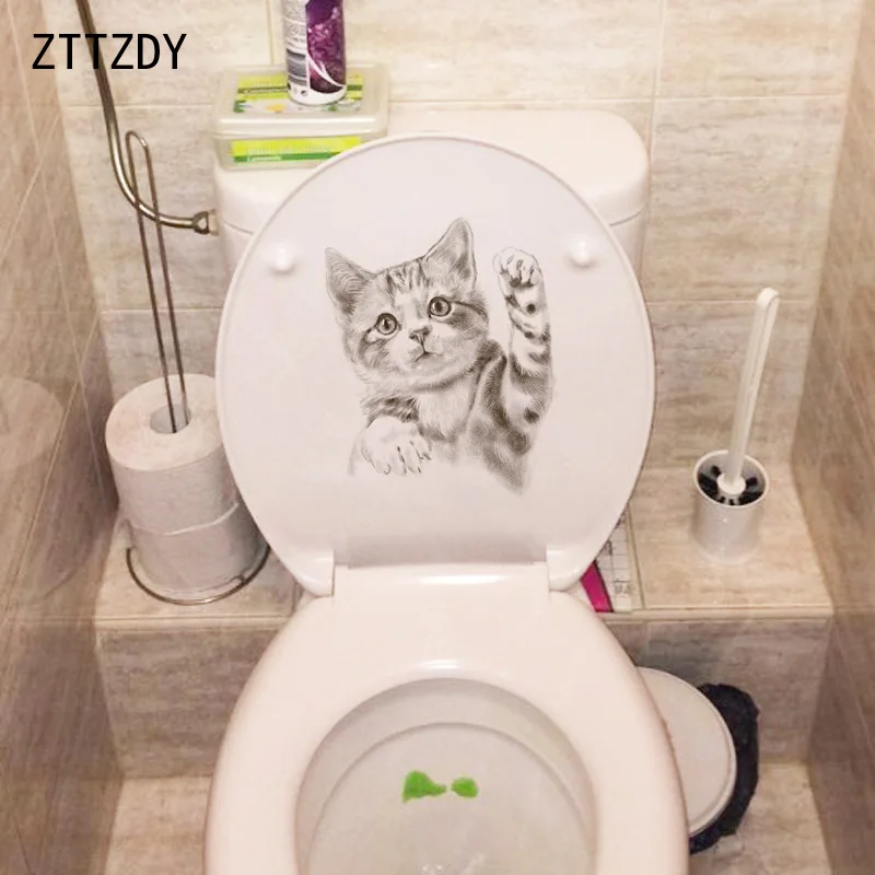 ZTTZDY 18 9*23 см Play Cat Art Living Home Room Color Wall Decor Наклейка для туалета|Наклейки на стену| |