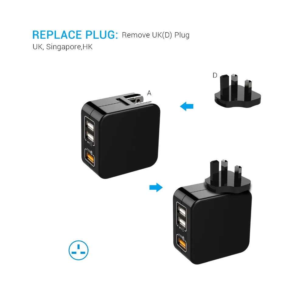 Turata Quick Charge 3.0 fast USB Зарядное устройство 3.6-6.5 В 2.4a мобильного телефона Портативный