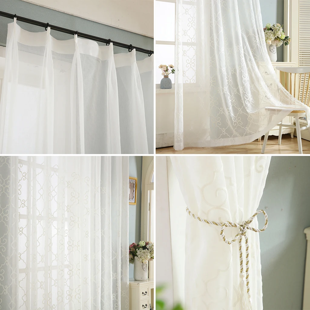 Занавески на окна прозрачные с цветочной вышивкой тюлевые льняные ткани для