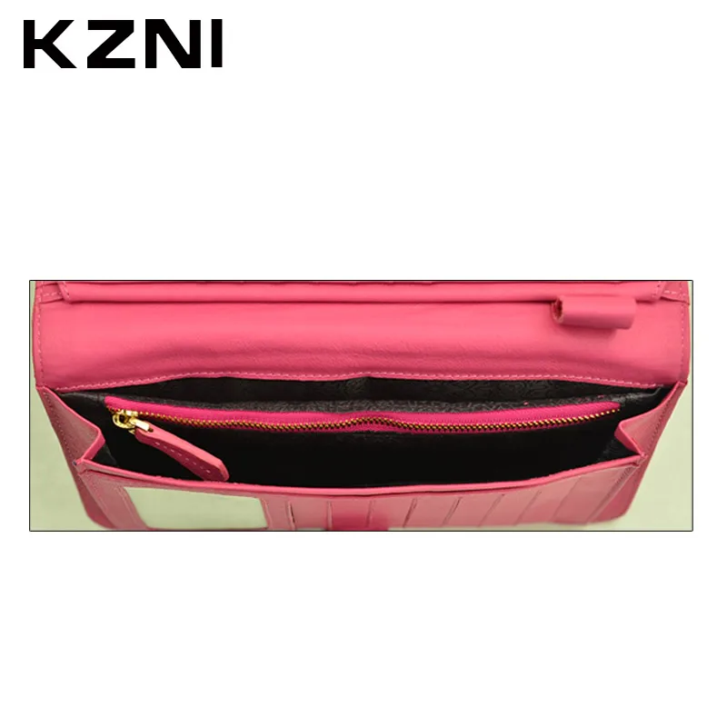 KZNI Crocodile Women Genuine Leather Embossed Wallet Card Holder Credit Purse Porta Carte Di Creditoporte 2116 | Багаж и сумки