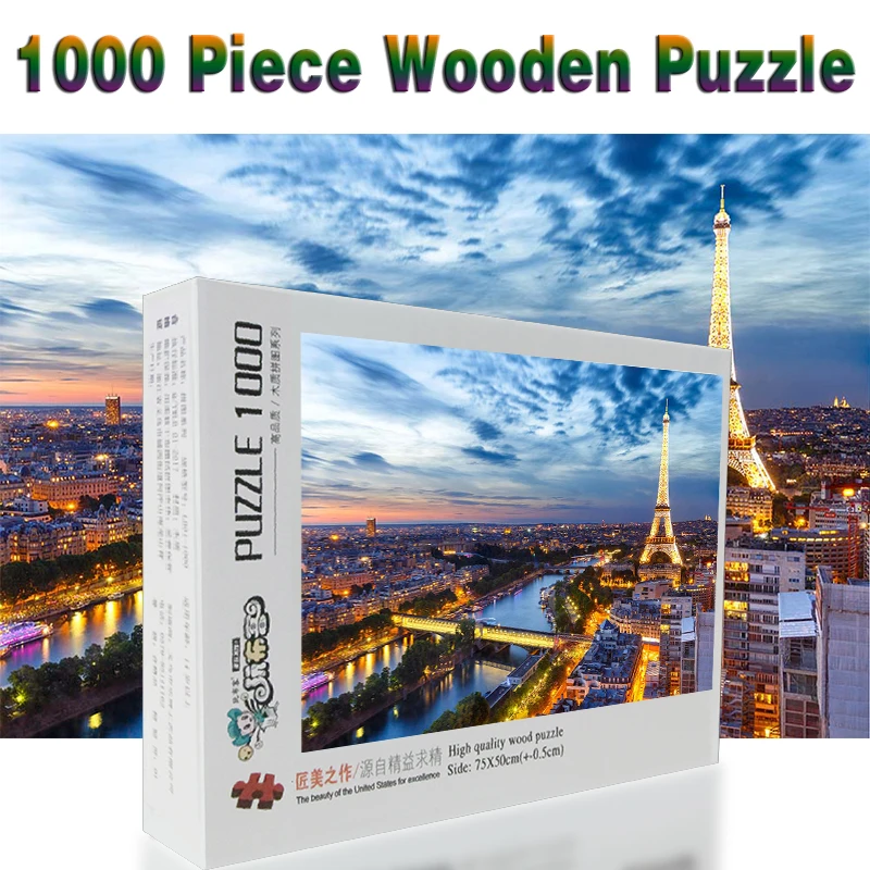 Небо вечер Франция Эйфелева башня Париж 1000 штук деревянный для взрослых пейзаж