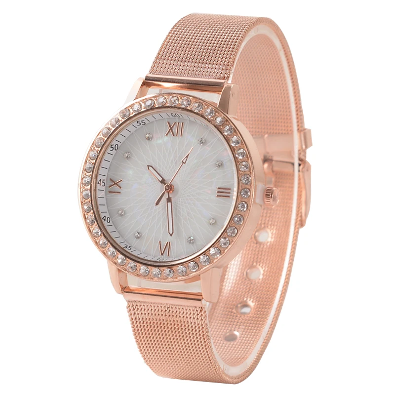 Новинка 2018 роскошные женские часы модные кварцевые из нержавеющей стали розовое