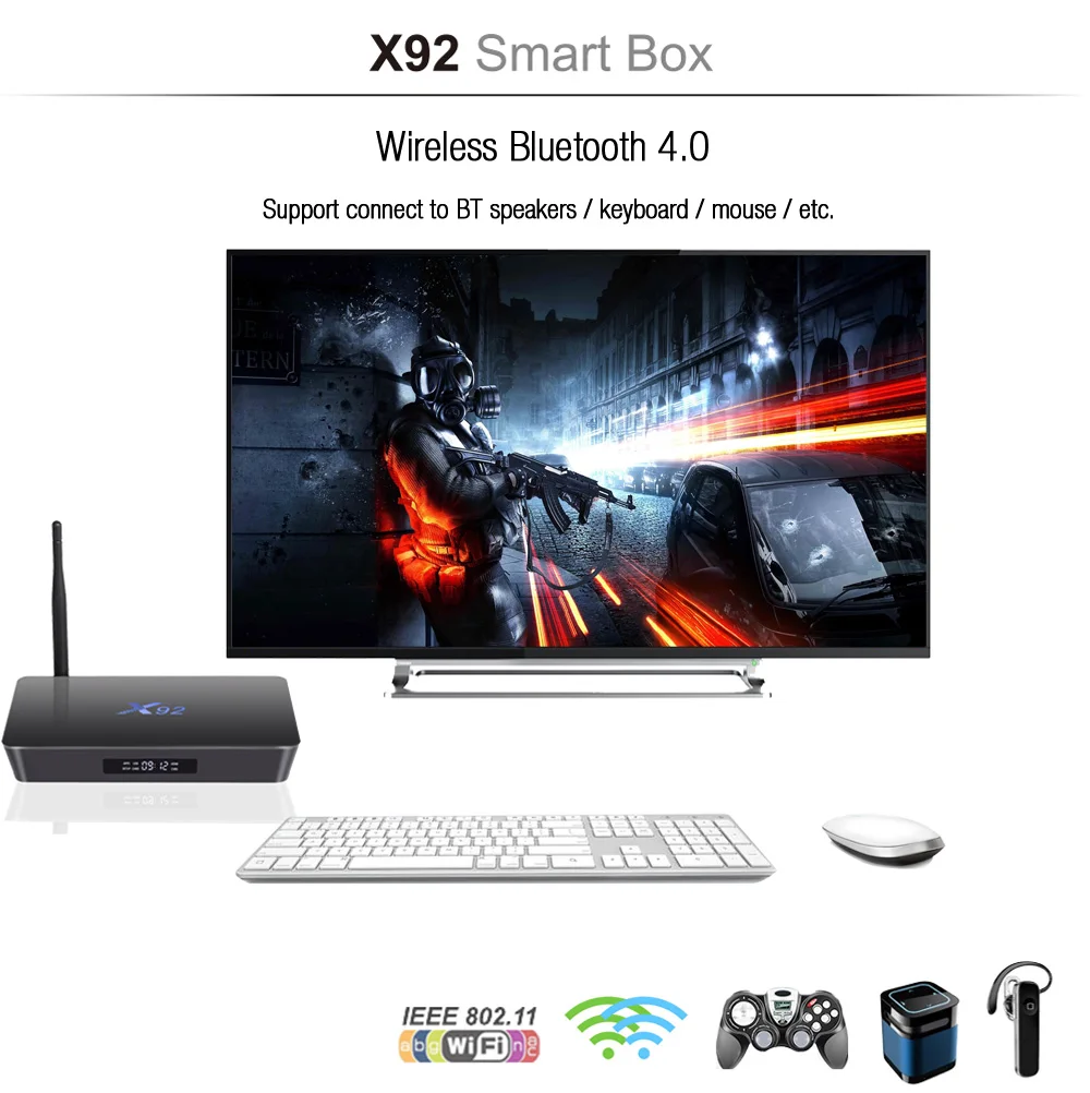 Новый X92 Android 6.0 TV Box 2 ГБ RAM + 16 ROM Amlogic S912 ТВ коробка Octa-core 2.4 ГГц/5.8 ГГц BT CPU 5 Г Wi-Fi 4 К H.265