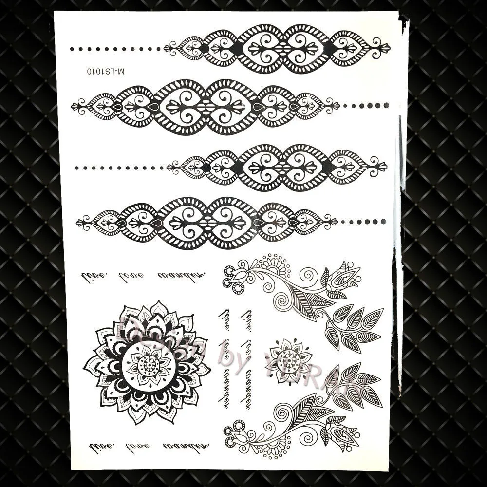 GBMLS1010 Черный серьги Henna Mandala цветок хны Племенной временная татуировка цепи КИТ Для женщин девочек татуировки золотого и серебряного кружева Водонепроницаемый поддельная татуировка на руку Saturna - Цвет: GBMLS1010
