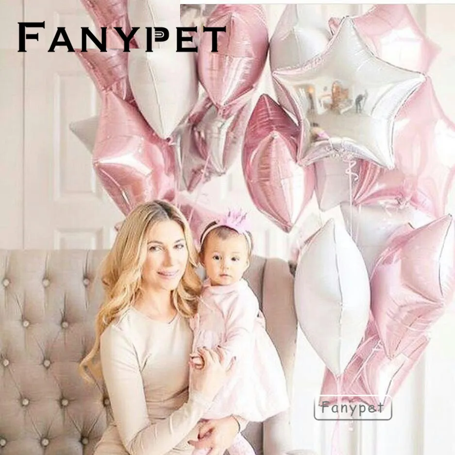 Детский душ 12 шт. 18 дюймов розовые белые Звездные гелиевые фольгированные шары