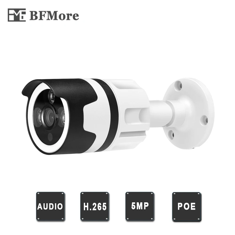 BFMore 5MP 48В Встроенная аудио POE ip камера H.265 + UHD Onvif2.6 наружная Водонепроницаемая
