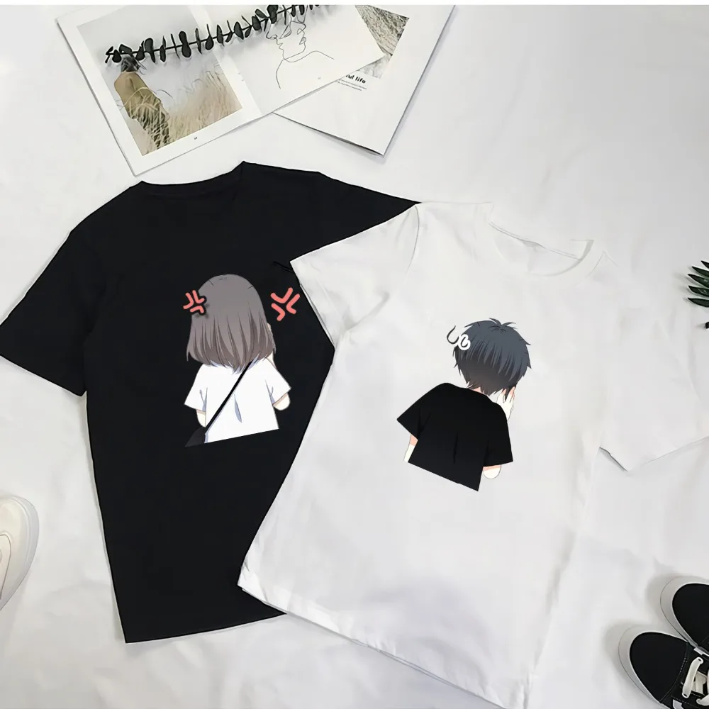 Ulzzang Harajuku/Новинка, одежда для пар, хлопок, футболка, Забавный любовник, аниме принт, короткий рукав, Топы И Футболки, модная повседневная футболка