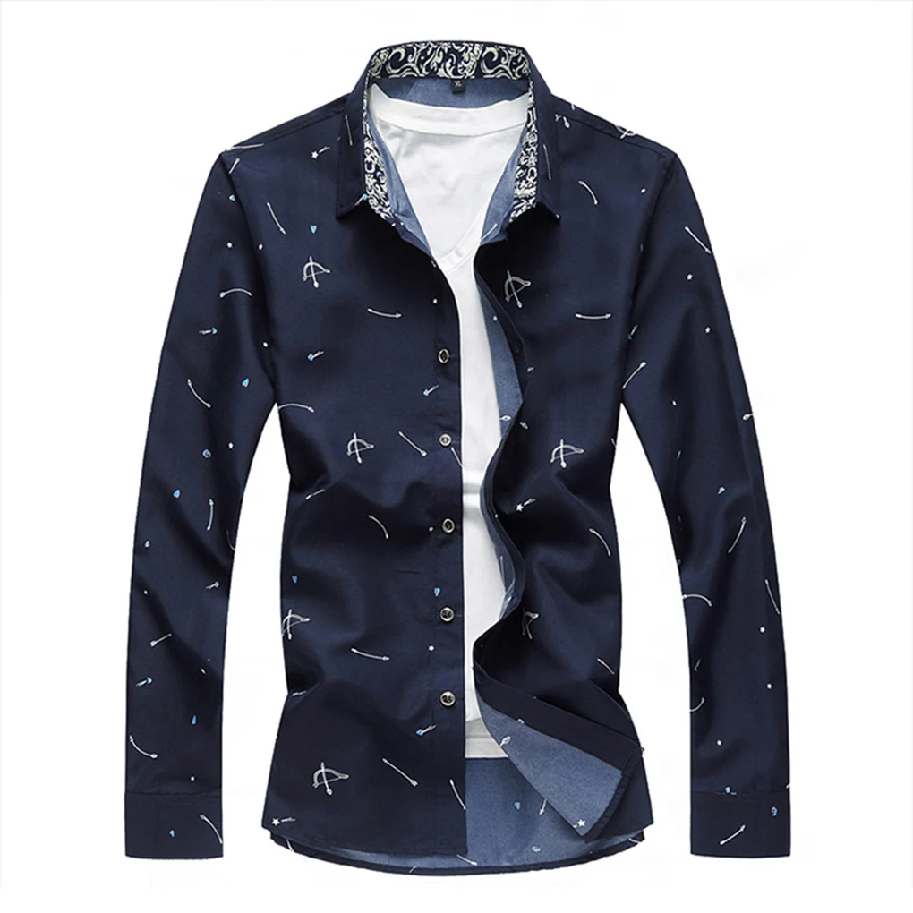 Модные Для мужчин Цветочный принт осень Рубашки для мальчиков с длинным рукавом