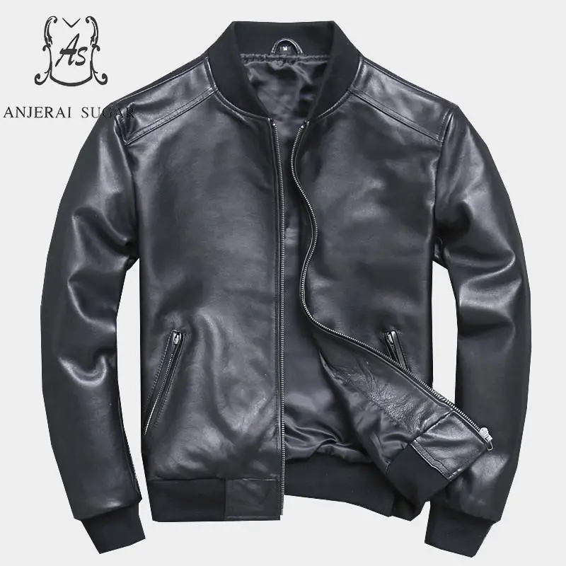 Специальное предложение Мужская Черная байкерская куртка-бомбер из натуральной