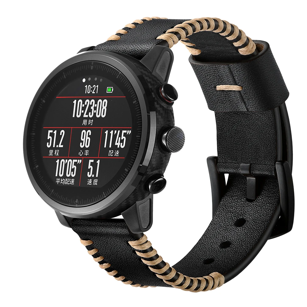 Leather Strap for Xiaomi Huami Amazfit PACE Stratos Smart Watch Bracelet Band Genuine Belt 22mm | Электроника