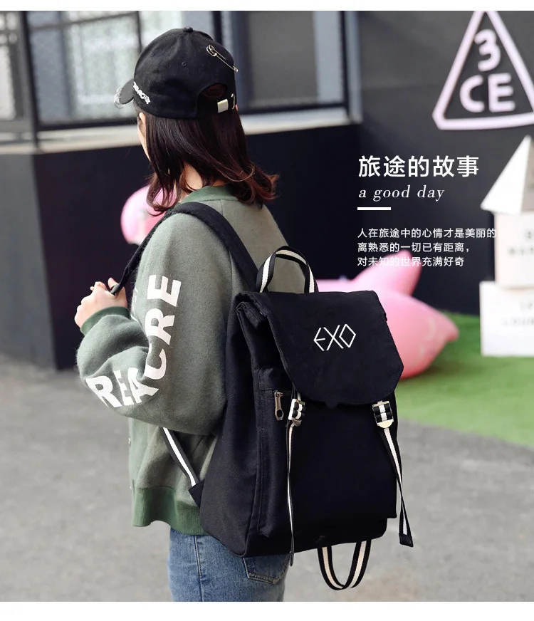 Новые корейские модные сумки в стиле KPOP рюкзаки «EXO» для девочек-подростков Harajuku, парусиновый рюкзак для путешествий, женский рюкзак