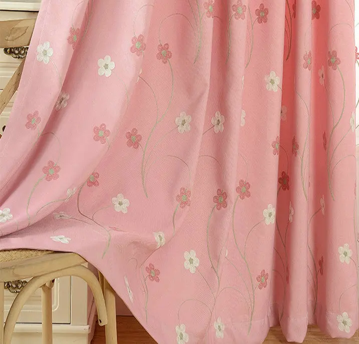 Curtain Пасторальный розовый плотные шторы вышитый тюль цветочный узор для детей/обувь девочек спальня гостиная декоративное - Цвет: Curtain