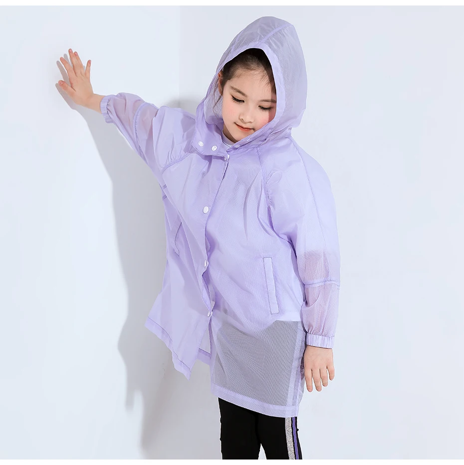 Pioneer kids/Летняя тонкая куртка для девочек пальто с капюшоном и защитой от солнца однотонная свободная детская одежда с длинными рукавами EWT910005