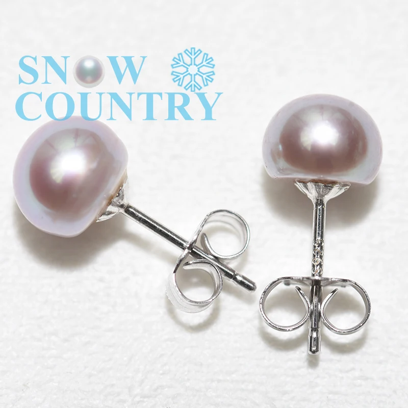 SNOW COUNTRY 2018 New 7-8mm Genuine Freshwater Pear Stud Earrings Fashion Jewelry Silver for Women With Gift Box Free Shipping | Украшения