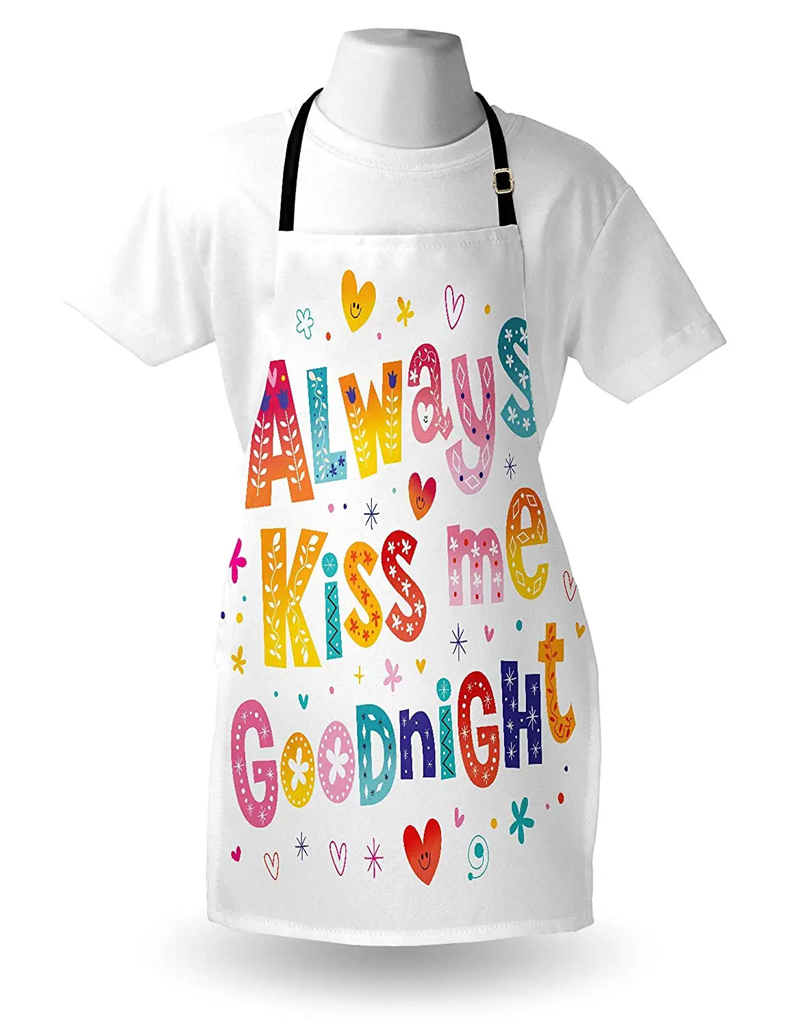 Always Kiss Me Goodnight фартук красочные каракули надписи с графическим стилем цветы