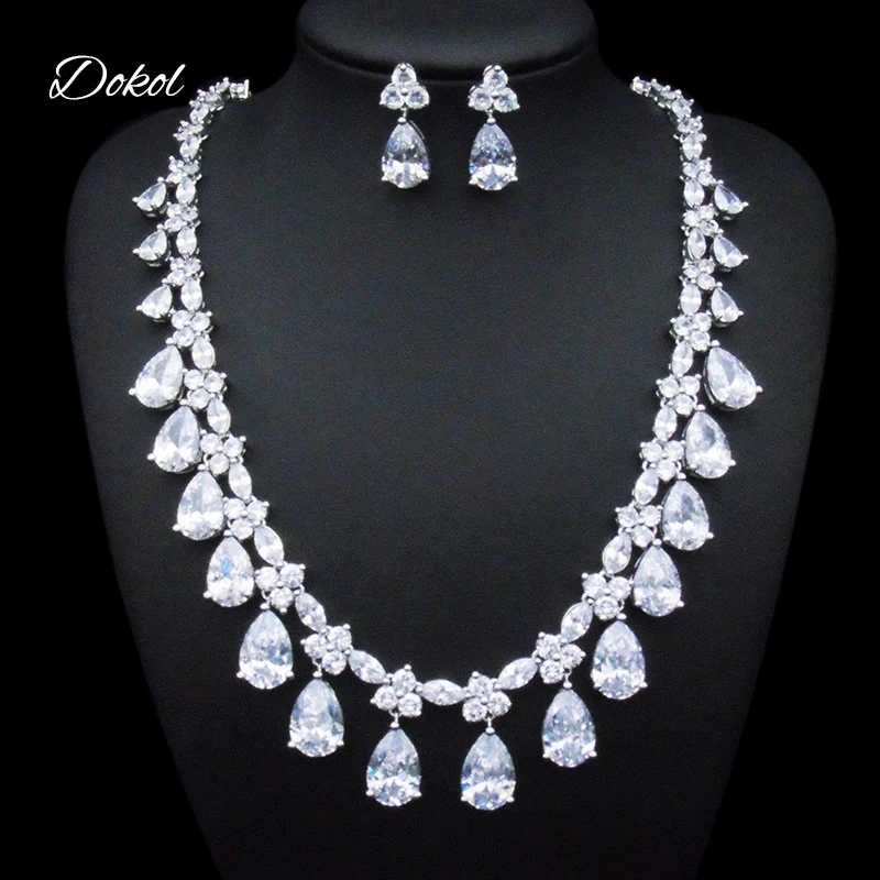 

DOKOL Classic Clear Water Drop Cubic Zirconia Jewelry Sets for Wedding Gorgeous Silver Color Bridal Jewelry Gift DKS0079