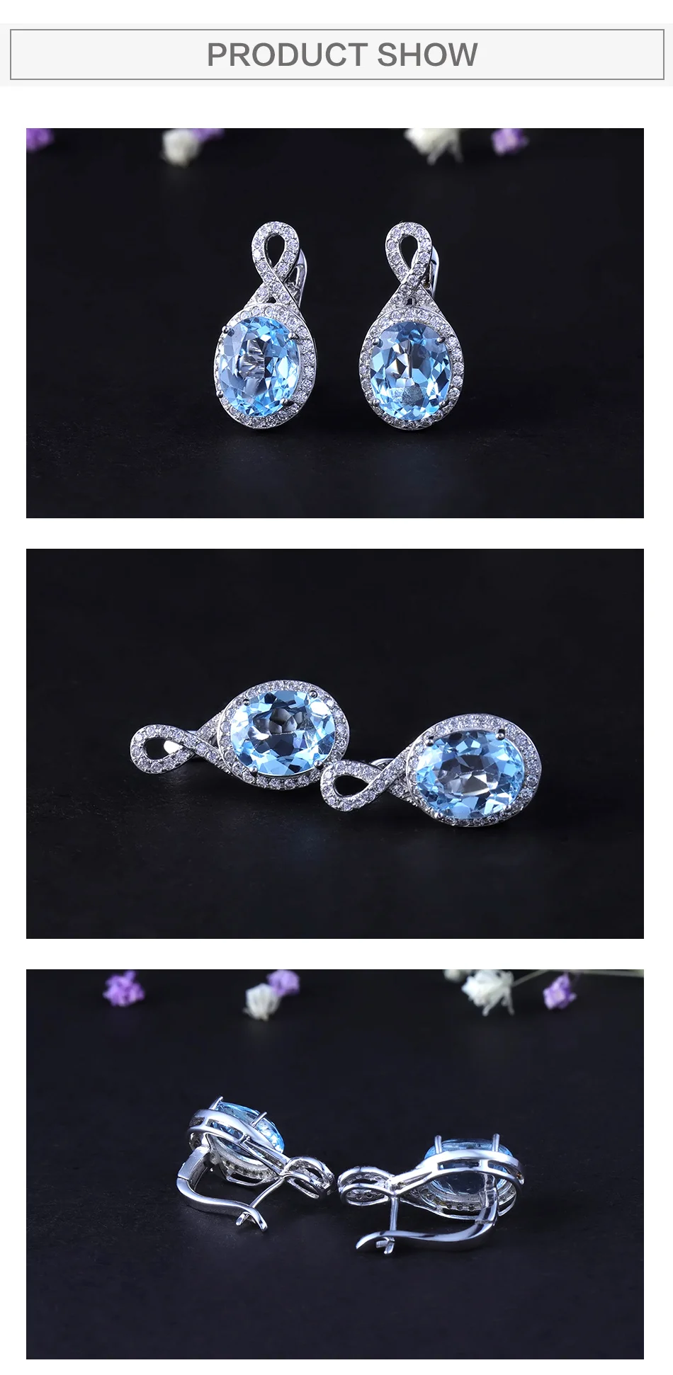 GEM'S BALLET, 9.78Ct, натуральный голубой топаз, Серьги с драгоценными камнями, 925 пробы, серебряные серьги-гвоздики для женщин, тонкая бижутерия