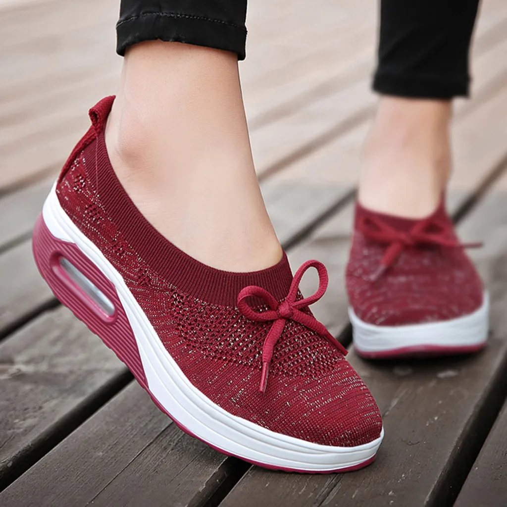 Для женщин кроссовки Для женщин туфли на танкетке дышащие Лоферы Zapatillas mujer толстая подошва пожать обуви Женская обувь# G4