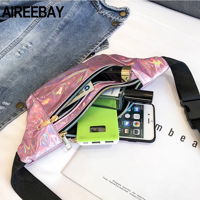 Поясная Сумка AIREEBAY Женская мини-сумка серебристая поясная сумка голографические
