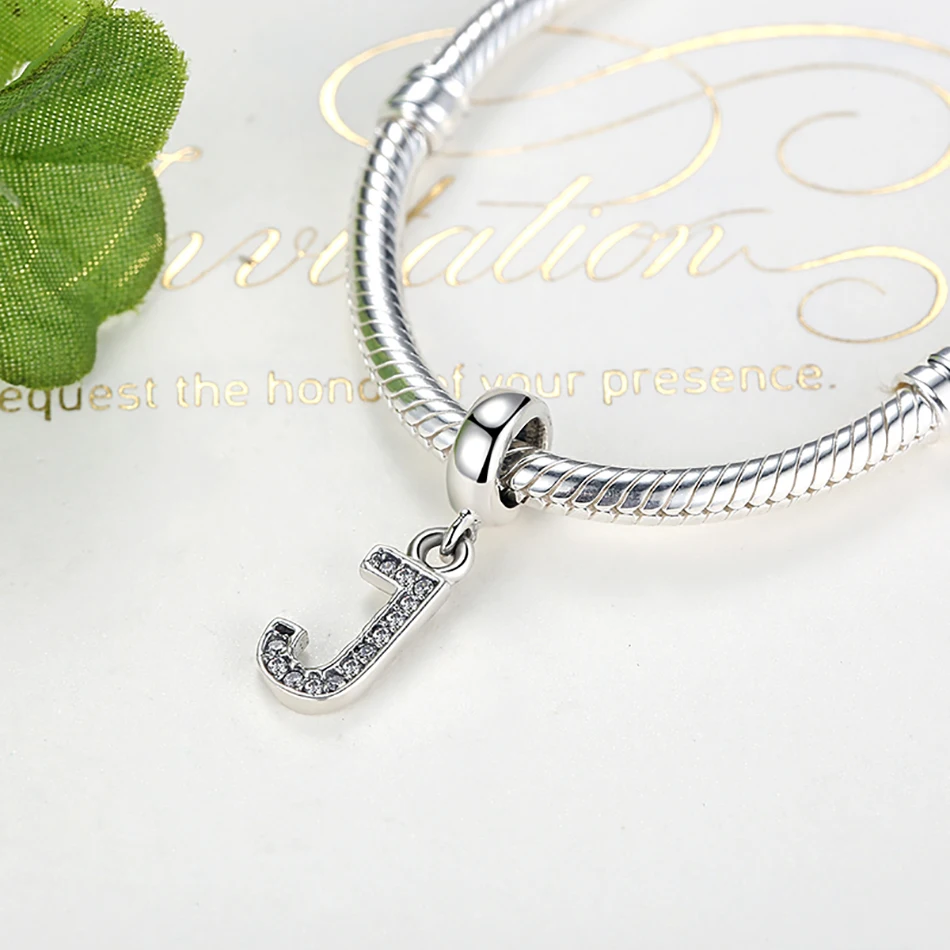 ELESHE Original 925 Sterling Silver Alphabet Bead Crystal A-Z letter Pendant Charms Fit Bracelets DIY Jewelry Christmas Gift | Украшения и