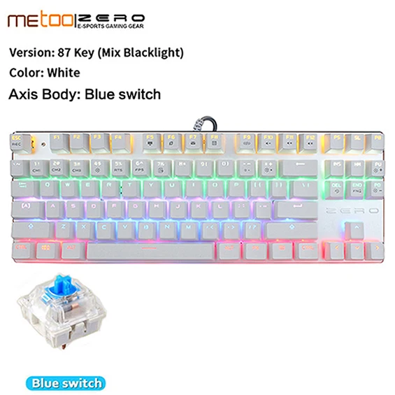87 White Blue switch Metoo Edition Mechanical Keyboard 87 104 keys USB Blue Switch Gaming Keyboards for Tablet Desktop Russian Hebrew Arabic - Цвет: 87 White Blue switch