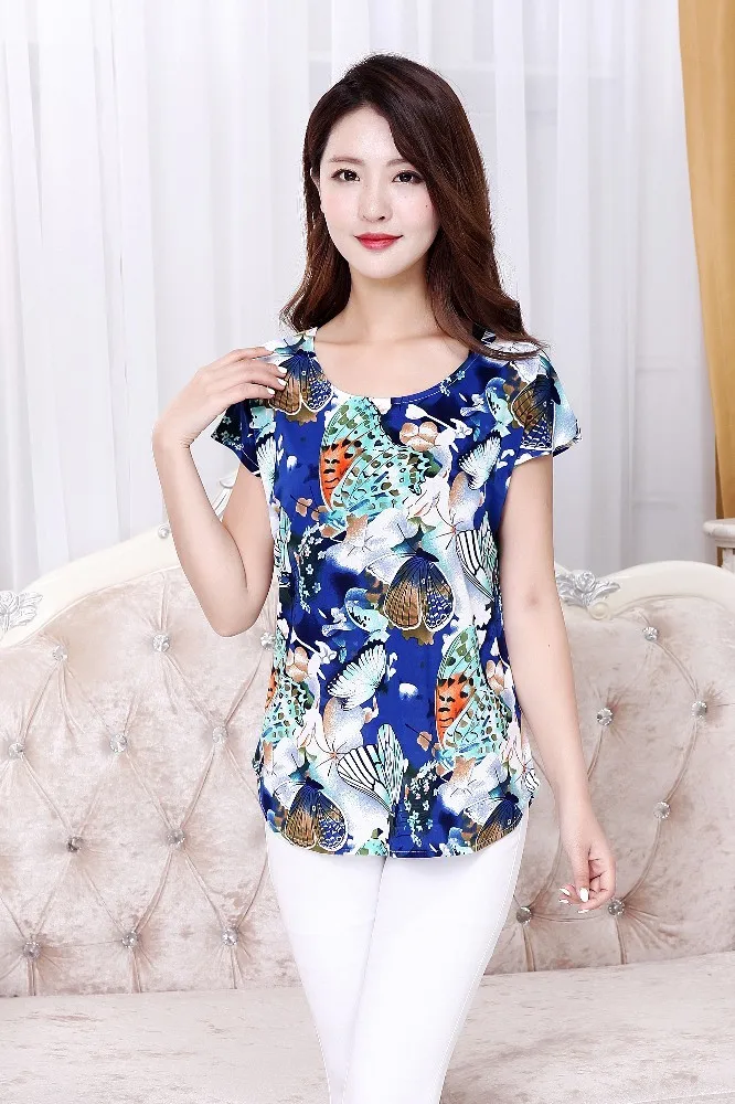5XL, женские летние топы, футболки, женская короткая футболка, женская футболка с якорем, шелковая женская футболка, женская одежда размера плюс - Цвет: 35