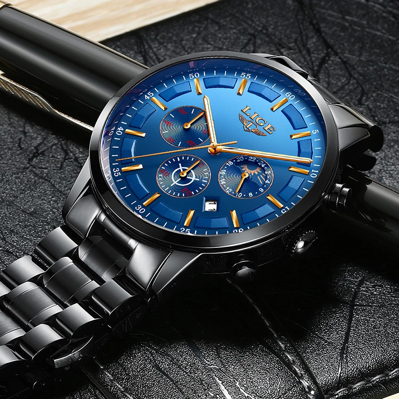LIGE часы для мужчин модные спортивные кварцевые s лучший бренд класса люкс Полный