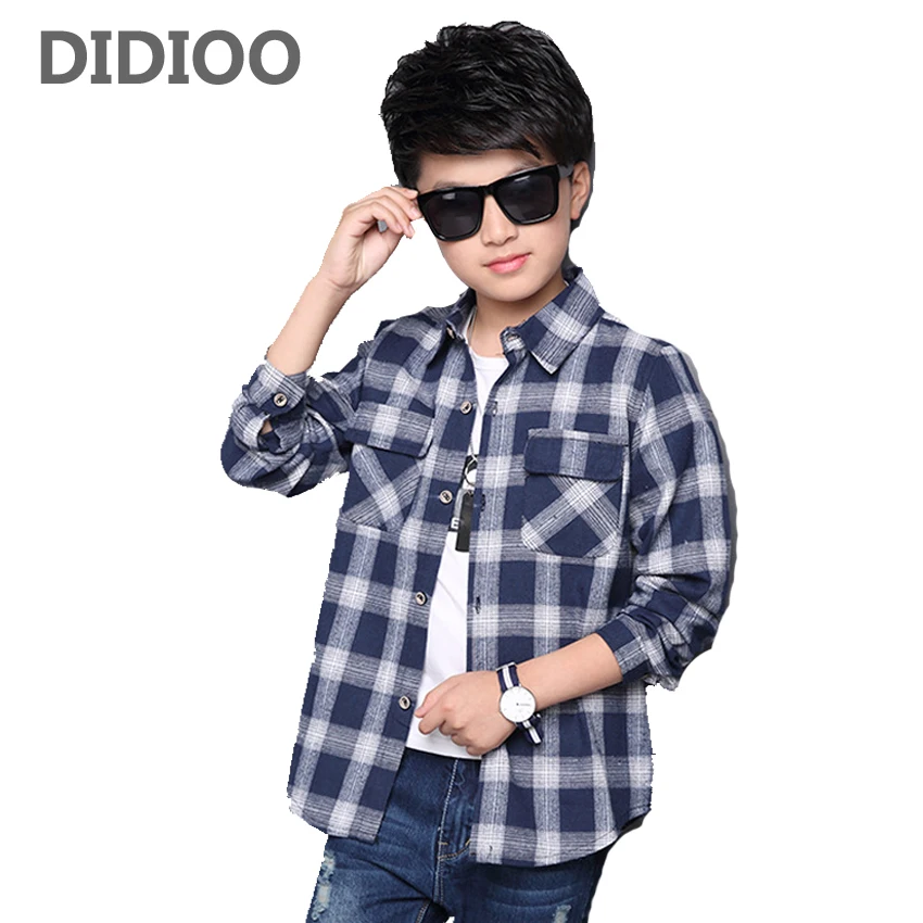Детские рубашки для мальчиков клетчатые топы с длинными рукавами Осенняя