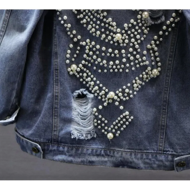 Оптовая продажа джинсовые куртки со стразами и бисером женская модная