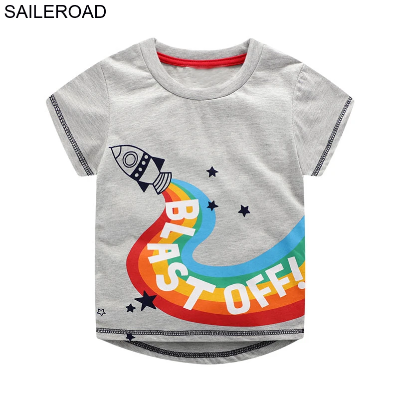 SAILEROAD 3 шт. Rocket Pattern Мальчики Футболки для детской Одежды Животных Печати Дети Топы Майки Футболки Дети Динозавров Футболки