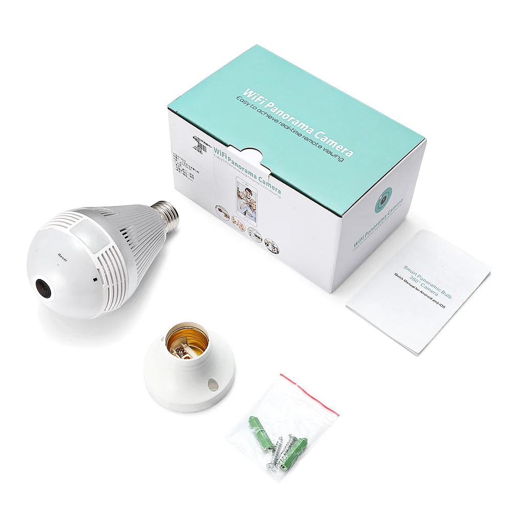 Hiseeu Лампочка Беспроводная IP-камера Wi-Fi FishEye 960P/3MP 360 градусов VR CCTV Домашняя безопасность Панорамная вкл.